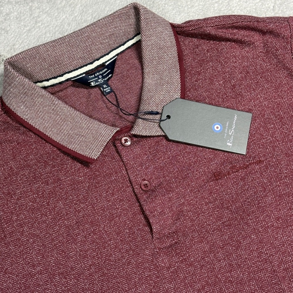 Ben Sherman Polo Shirt Mens XL Sonoma Red Herringbone BS34SK423 NWT